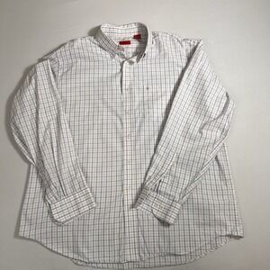 IZOD Mens Plaid Button Up Long Sleeve Shirt White Blue Casual‎ XL Extra Large